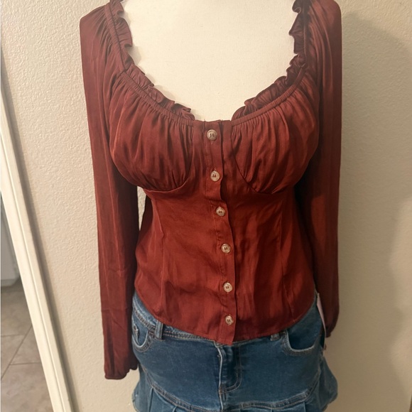 Chic Button-Up Rust Blouse - Picture 1 of 5